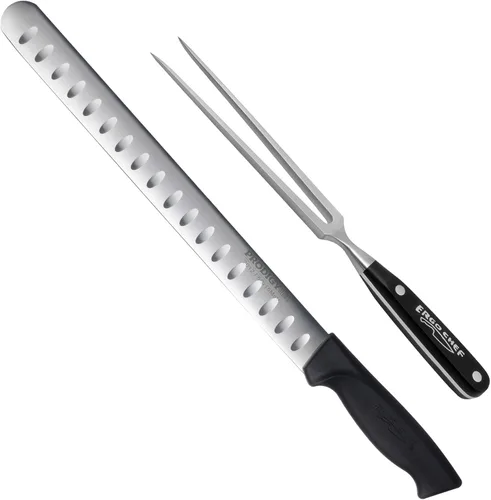 Ergo Chef Prodigy Series - Juego de 2 rebanadores de 12 pulgadas, pechuga, cuchillo para tallar asado y tenedor para tallar carne de 8 pulgadas Pro