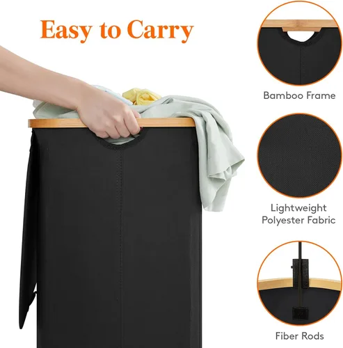 Miniatura 3 de Lifewit - Cesto de lavandería doble de 150L con tapa, canastas grandes para la ropa con bolsas extraíbles, 2 secciones, cestos estéticos