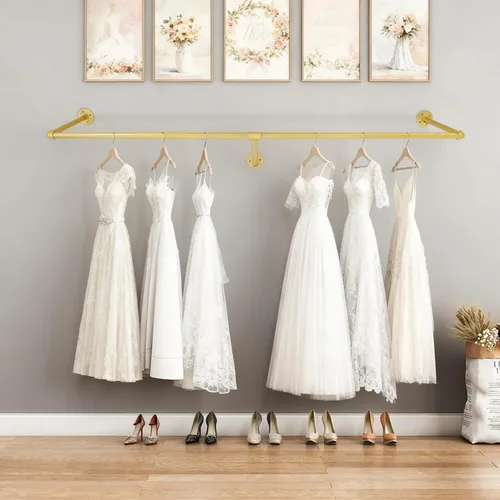 Miniatura 14 de 58.2 pulgadas-Boutiques Perchero de ropa montado en la pared Percheros de pared Barra colgante Percheros Organizador Organizador Sistema colgante