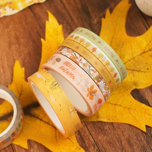 Miniatura 7 de Juego de 18 rollos de cinta Washi de otoño, adornos estampados de otoño, cintas adhesivas decorativas amarillas para artes, manualidades, diarios