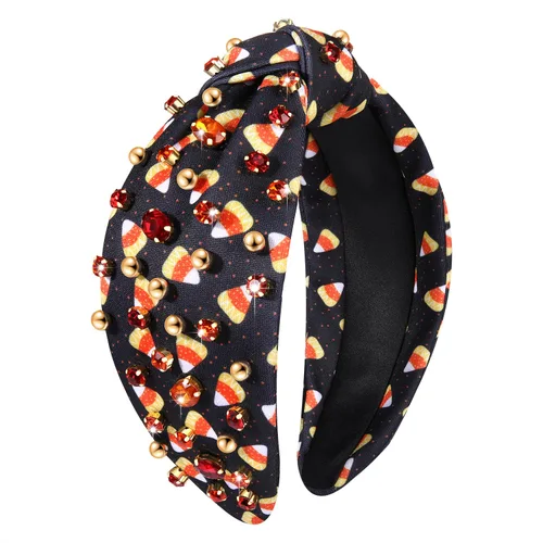 Miniatura 8 de PHALIN Diadema de Halloween para mujer, accesorios de Halloween con diamantes de imitación, caramelo, calabaza, fantasma, diadema anudada