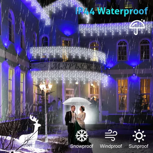 Miniatura 6 de Luces de carámbano de Navidad de 49 pies, 128 funciones, para exteriores, con 504 LED, 8 modos y temporizador, cortina de luces para exteriores