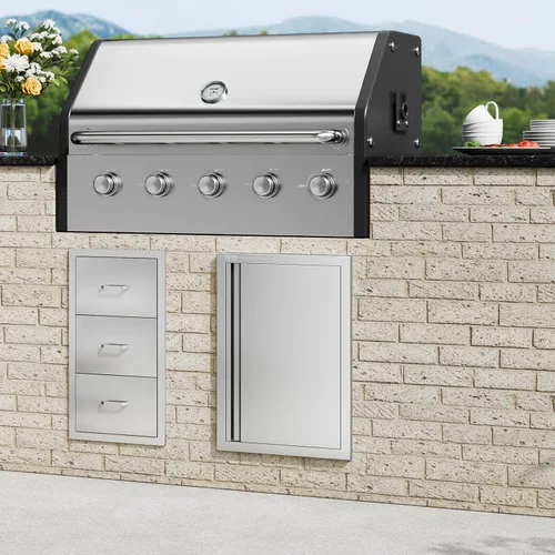 Miniatura 8 de VEVOR Puerta de acceso para barbacoa, 17 pulgadas de ancho x 24 pulgadas de alto, cocina individual al aire libre, montaje empotrado de acero