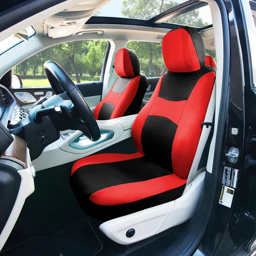Miniatura 3 de TLH Light & Breezy - Juego completo de fundas de asiento de tela plana, compatible con la bolsa de aire de seguridad, con cubierta de volante, Rojo