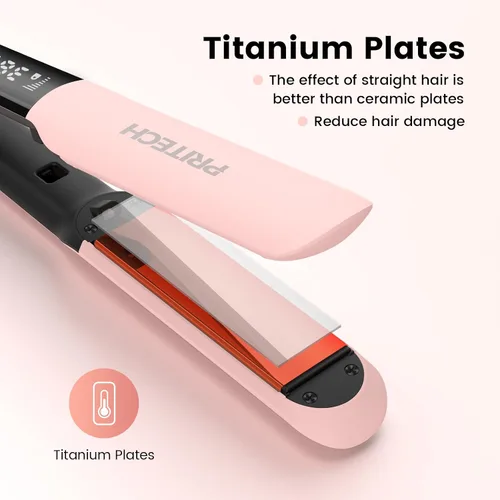 Miniatura 2 de PRITECH Plancha plana 2 en 1, plancha plana de titanio con iones negativos, temperatura ajustable (248℉-450℉) y apagado automático (rosa)