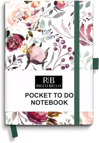 Miniatura 11 de RICCO BELLO - Cuaderno de lomo pegado con marcador Sin fecha, piel sintética, soporte para bolígrafo, planificador de productividad