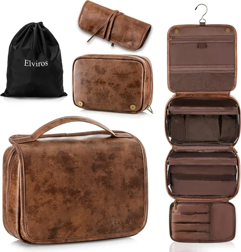 Miniatura 13 de Elviros Neceser colgante para hombres y mujeres, 3 en 1, organizador de viaje grande impermeable de piel sintética, bolsa de maquillaje dopp kit
