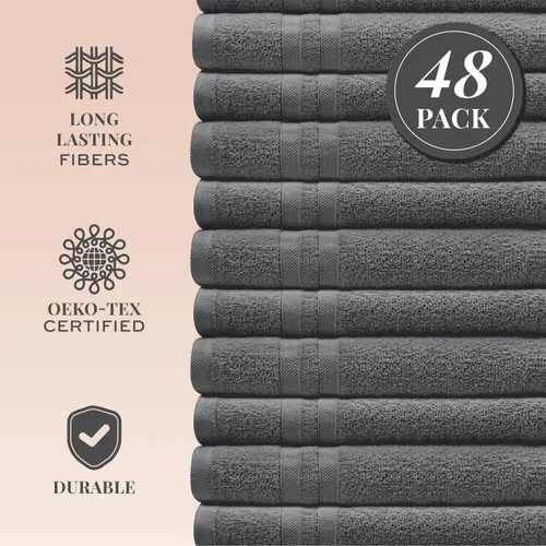 Miniatura 2 de Wealuxe - Paquete de 48 paños de baño 100% algodón hilado en anillo de 21.16 oz/m², altamente absorbentes y suaves, 12 x 12 pulgadas Gris