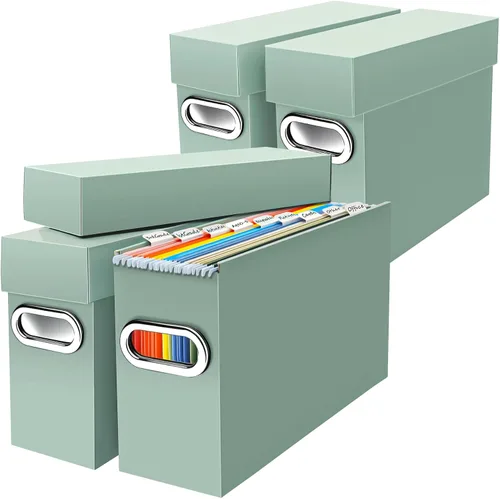 Miniatura 11 de Caja organizadora de archivos con tapa y asa, cajas de almacenamiento de carpetas de archivos colgantes de cartón grueso para tamaño carta, Negro