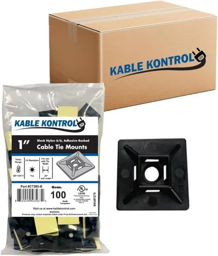 Miniatura 9 de Kable Kontrol Soportes para bridas de cremallera, 1 pulgada cuadrada, blanco natural, 100 unidades, cuadrados de montaje multiusos con respaldo