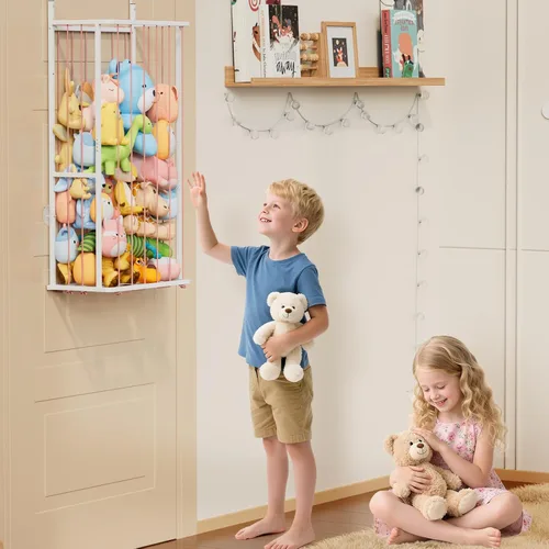 Miniatura 6 de SWTYMIKI Almacenamiento de animales de peluche colgantes, organizador grande de juguetes de peluche, montado en la pared o en esquina
