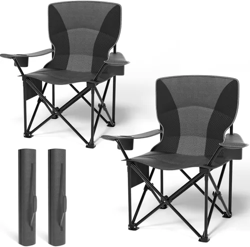 Miniatura 8 de Silla plegable resistente de capacidad de 500 libras, sillas de campamento de gran tamaño con soporte para tazas, bolsa enfriadora y bolsa