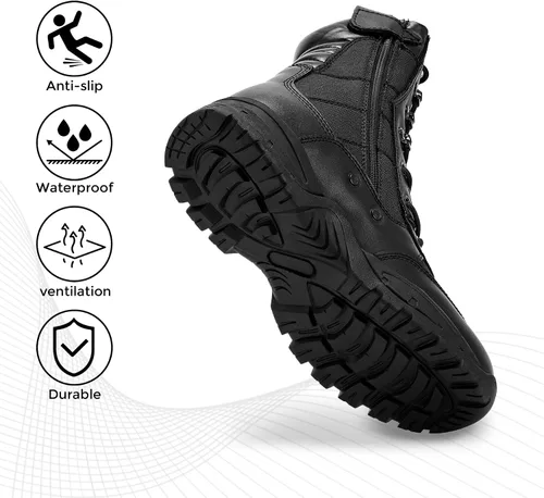 Miniatura 5 de WIDEWAY Botas de trabajo tácticas militares de 8 pulgadas con cremallera lateral ligeras de combate del ejército botas de trabajo duraderas