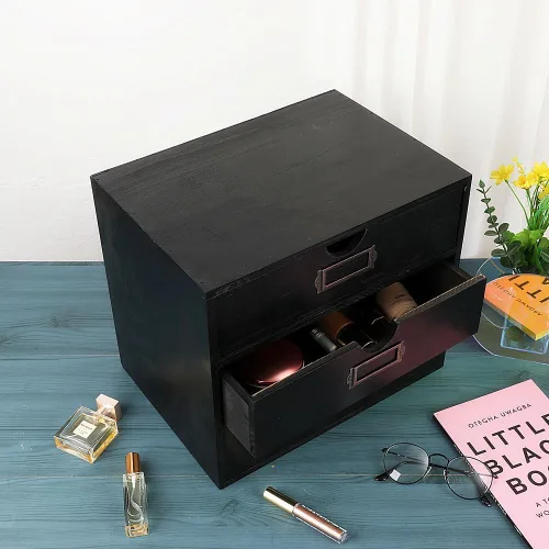 Miniatura 5 de Caja de almacenamiento de madera, organizador de escritorio rústico con 3 cajones, accesorios de escritorio de oficina, estante grande