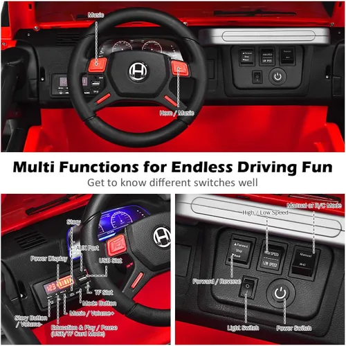 Miniatura 5 de Costzon Camión de 2 plazas, vehículo eléctrico de juguete con batería de 12 V con almacenamiento, control remoto, 3 velocidades, luces LED, MP3