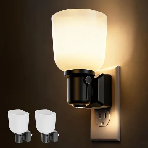 Miniatura 10 de L LOHAS LED Luz Nocturna con Atenuación Sin Escalones del 0-100%, Luz Nocturna de Vidrio Manchado Enchufable con Sensor de Anochecer a Amanecer, Luz