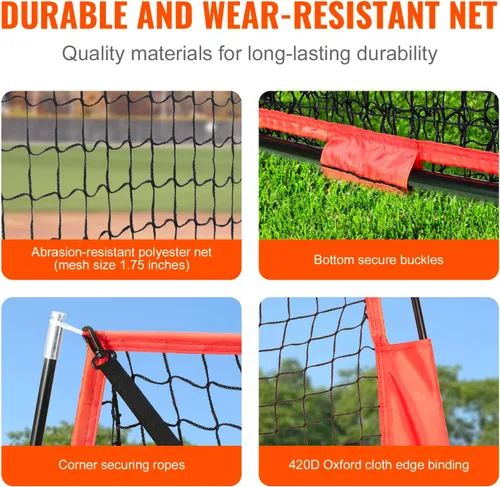Miniatura 5 de VEVOR 7x7ft Baseball Softball Practice Net, Portable Baseball Training Net for Hitting Batting Catching Pitching, Backstop Baseball Equipment