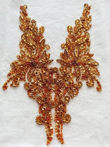 Miniatura 4 de Parche multicolor de diamantes de imitación cosidos a mano, accesorios de manualidades para vestido de novia de niña, 14 x 20 pulgadas (champán)