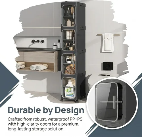 Miniatura 5 de KHNR Armario de almacenamiento de baño delgado de 3 niveles, gabinetes de almacenamiento plegables, almacenamiento de baño estrecho, organizador