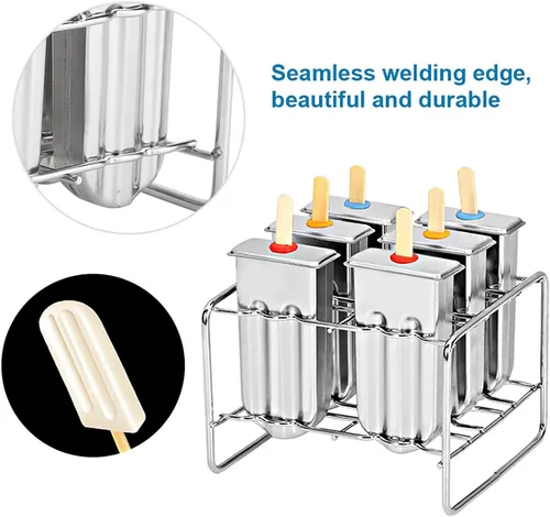 Miniatura 8 de Juego de 6, reutilizables de acero inoxidable para helados industriales para el hogar, cocina, bricolaje, herramienta para hacer hielo con bandeja
