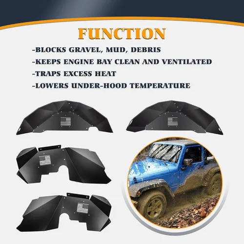 Miniatura 4 de Juego de guardabarros interior delantero y trasero de aluminio, patrón de moda compatible con Jeep Wrangler JK JKU Unlimited 2007-2018, color negro