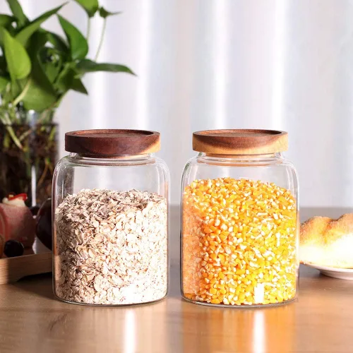 Miniatura 4 de Frascos de almacenamiento de vidrio con tapas herméticas, juego de 2 de 42 onzas líquidas (1250ml) recipiente para café con tapa de madera