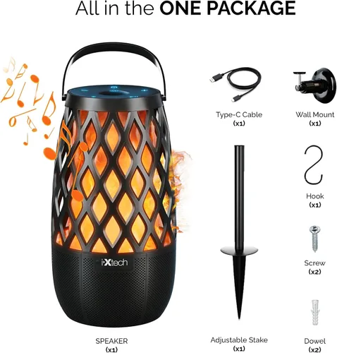 Miniatura 9 de IXTECH Altavoz Bluetooth para exteriores, impermeable, inalámbrico, con luz de llama LED, altavoz Bluetooth para ducha para camping, patio