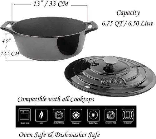 Miniatura 6 de La Cuisine 6240MB - Cacerola ovalada de hierro fundido esmaltado para horno holandés, 6.75 cuartos de galón, 13.0 x 9.8 x 6.3 in, interior esmaltado