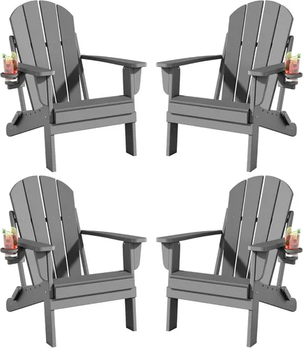 Miniatura 12 de Folding Adirondack Chairs Set, All-Weather Resistant HDPE Sturdy Outside Chairs with Cup Holder and Phone Stand, Lawn Chairs, 80% Pre-Installed Load