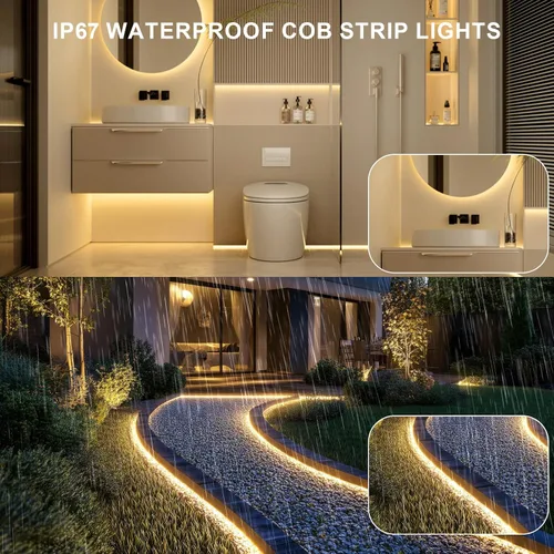 Miniatura 3 de Tira LED COB de 20 pies para exteriores IP67, impermeable, 6500 K de luz fría DC24V, tiras de cuerda LED flexibles con control remoto y aplicación