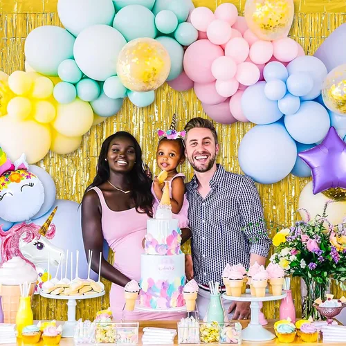 Miniatura 6 de RFAQK Paquete de 5 cortinas de flecos de papel de aluminio dorado de 3.3 x 8.2 pies para decoraciones de fiesta de cumpleaños, telón de fondo dorado
