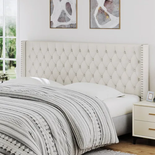 Miniatura 12 de Furpopup Cabecero tamaño Queen solamente, cabecero de pared con respaldo de ala, tamaño Queen para cama ajustable con acolchado de espuma de alta