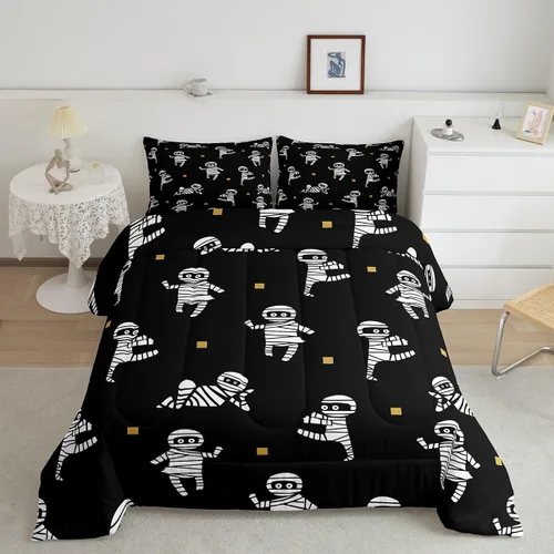 Miniatura 41 de Erosebridal Juego de ropa de cama de murciélago de Halloween, tamaño individual, juego de edredón de estrellas con purpurina y galaxia para niños