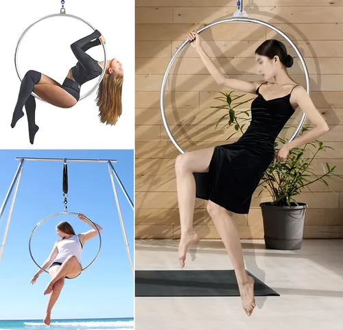 Miniatura 2 de Juego de aros aéreos de yoga para adultos, equipo de fitness de baile, anillo de aro de Lyra, kit de aro de yoga de arte de metal grande