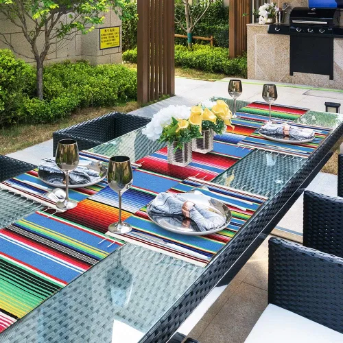 Miniatura 2 de Camino de mesa mexicano con manteles individuales (8 unidades), manteles individuales surtidos de serape mexicano, decoraciones de boda, manta