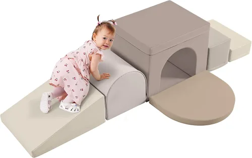 Merax Escalador de túnel de espuma suave para interiores, juguetes de escalada para niños pequeños con túnel, escalones y rampa, juego de escalada