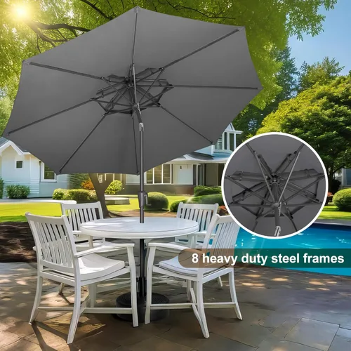 Miniatura 4 de FLAME&SHADE - Paraguas de 9 pies para patio - Paraguas de exterior de 2 niveles con botón de inclinación y manivela para protección UV, paraguas