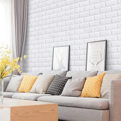 Miniatura 5 de Paneles de pared de espuma 3D, 5 azulejos que cubren 28.7 pies cuadrados, papel tapiz grueso de ladrillo para despegar y pegar para decoración