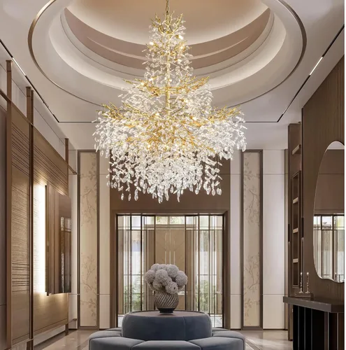 Miniatura 26 de YUYI Lámpara colgante de cristal de 8.3 pulgadas para isla de cocina, modernos candelabros de rama de árbol dorados, lámpara colgante redonda