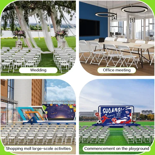 Miniatura 6 de Silla Plegable, Paquete de 4 Sillas Plegables de Plástico Blanco para Interiores y Exteriores, Asiento Comercial Apilable Portátil con Marco