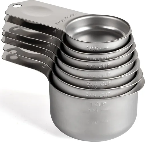 Juego de 7 tazas medidoras de acero inoxidable apilables y resistentes para ingredientes secos y líquidos plateado