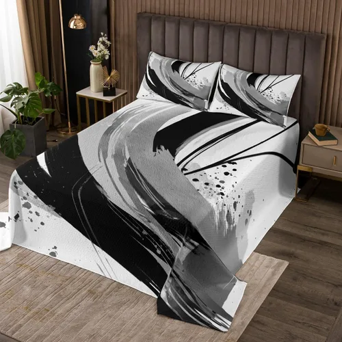 Miniatura 29 de Erosebridal Juego de colcha de mármol negro tamaño Queen con lentejuelas metálicas doradas, juego de colcha de mármol gris oscuro, juego de ropa