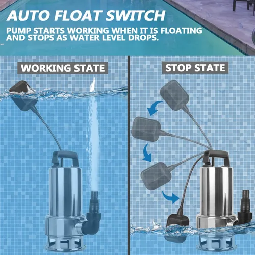 Miniatura 5 de Trupow 1.5HP 110v sumergible drenaje de aguas residuales inundación acero inoxidable limpia/sucio transferencia de sumidero de agua estanque jardín