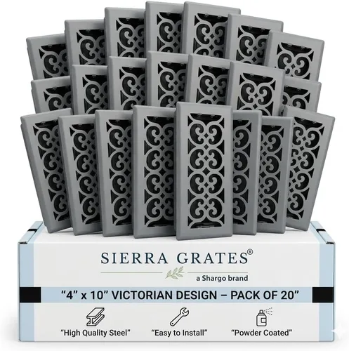 Miniatura 22 de Registro victoriano de piso de 4 x 10 pulgadas en acabado gris granito - Cubiertas de ventilación para piso del hogar - Cubiertas decorativas