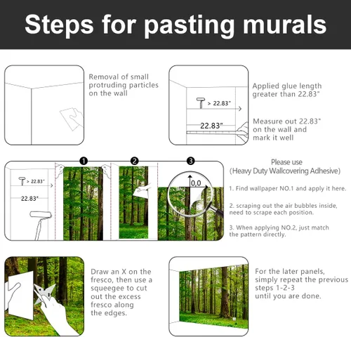 Miniatura 5 de Papel tapiz de tela con diseño de paisajes forestales verdes, bosques, árboles, sala de estar, dormitorio, baño, selva, mural de pared - 91 x 65
