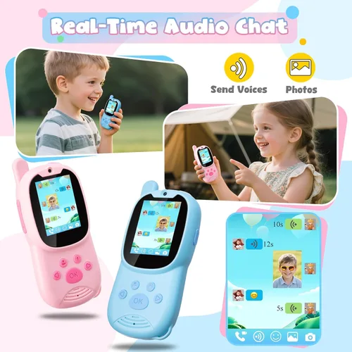 Miniatura 5 de Walkie Talkies de video para niños de 3 a 12 años, juguetes recargables Walkie Talky con cámara HD y cambiador de voz de 1000 pies de largo alcance