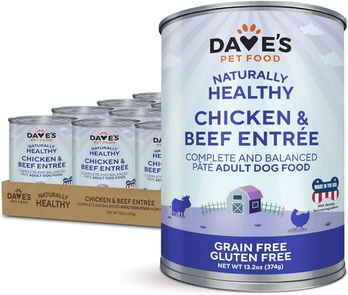 Miniatura 10 de Dave's Pet Food Alimento húmedo para perros (carne de res y arroz), hecho en Estados Unidos, naturalmente saludable, conserva, sin gluten, 13.2