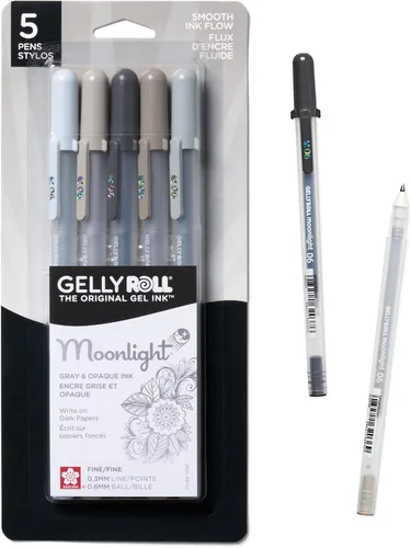 Miniatura 9 de SAKURA Gelly Roll Moonlight 25 Pack, 06 Punta fina, Bolígrafos de tinta de gel opacos brillantes, tinta cremosa y suave, escribe sobre papel oscuro