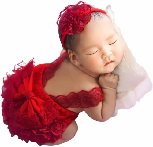 Miniatura 8 de Ylsteed Trajes de fotografía para recién nacidos, accesorios de fotografía para recién nacidos, mameluco de encaje, trajes para sesión de fotos