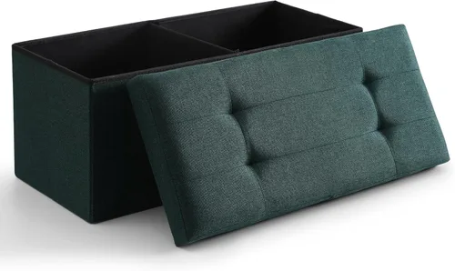 Miniatura 9 de Otomano de Almacenamiento Cúbico Pequeño, Reposapiés Plegable, Asiento Cuadrado, Otomano Acolchado de Lino Beige